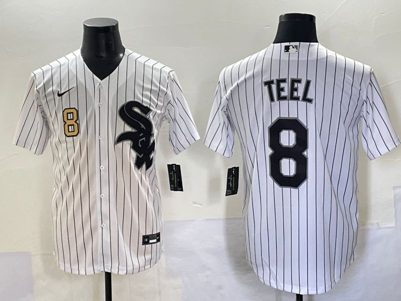 Men 2025 Chicago White Sox 8 Teel White Stripe Game Nike MLB Jersey style 5